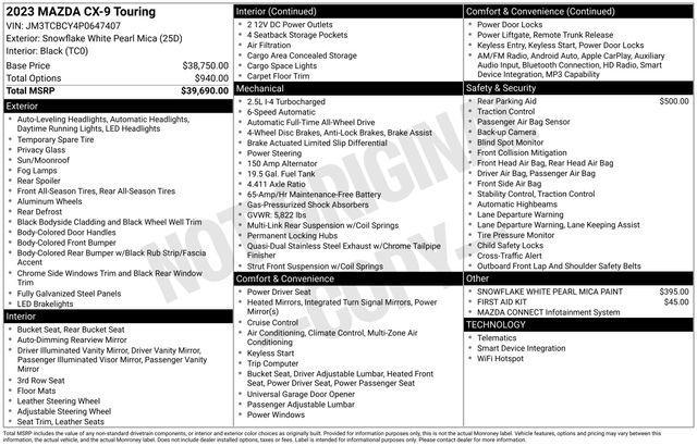 used 2023 Mazda CX-9 car, priced at $29,080