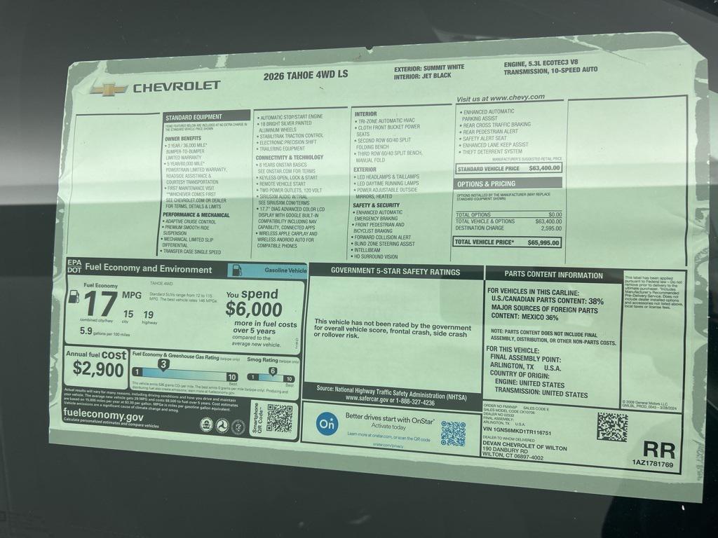 new 2026 Chevrolet Tahoe car, priced at $62,871