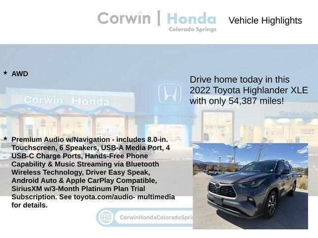 used 2022 Toyota Highlander car, priced at $33,000