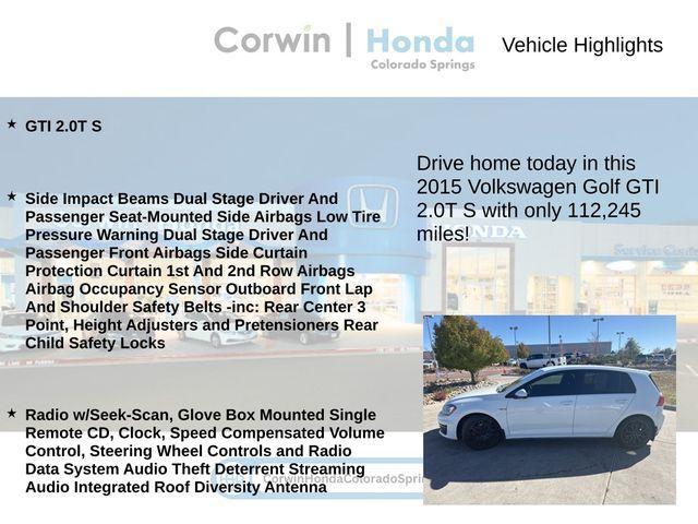 used 2015 Volkswagen Golf GTI car, priced at $10,900