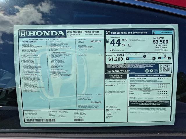 new 2025 Honda Accord Hybrid car, priced at $35,260