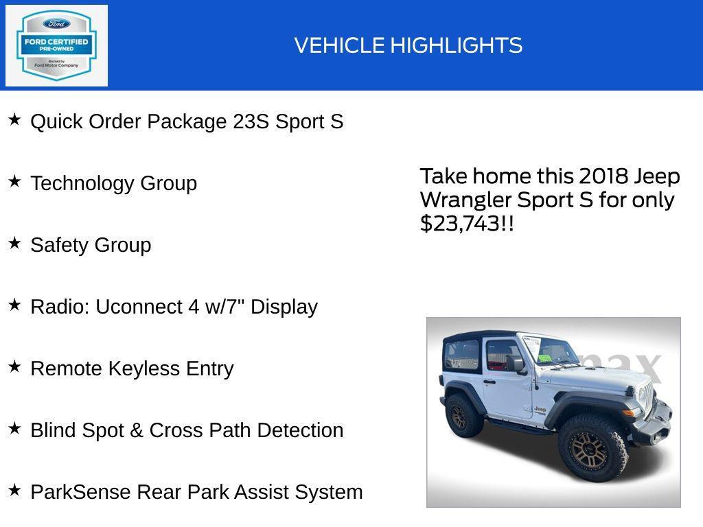 used 2018 Jeep Wrangler car, priced at $23,743