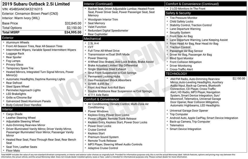 used 2019 Subaru Outback car, priced at $21,983