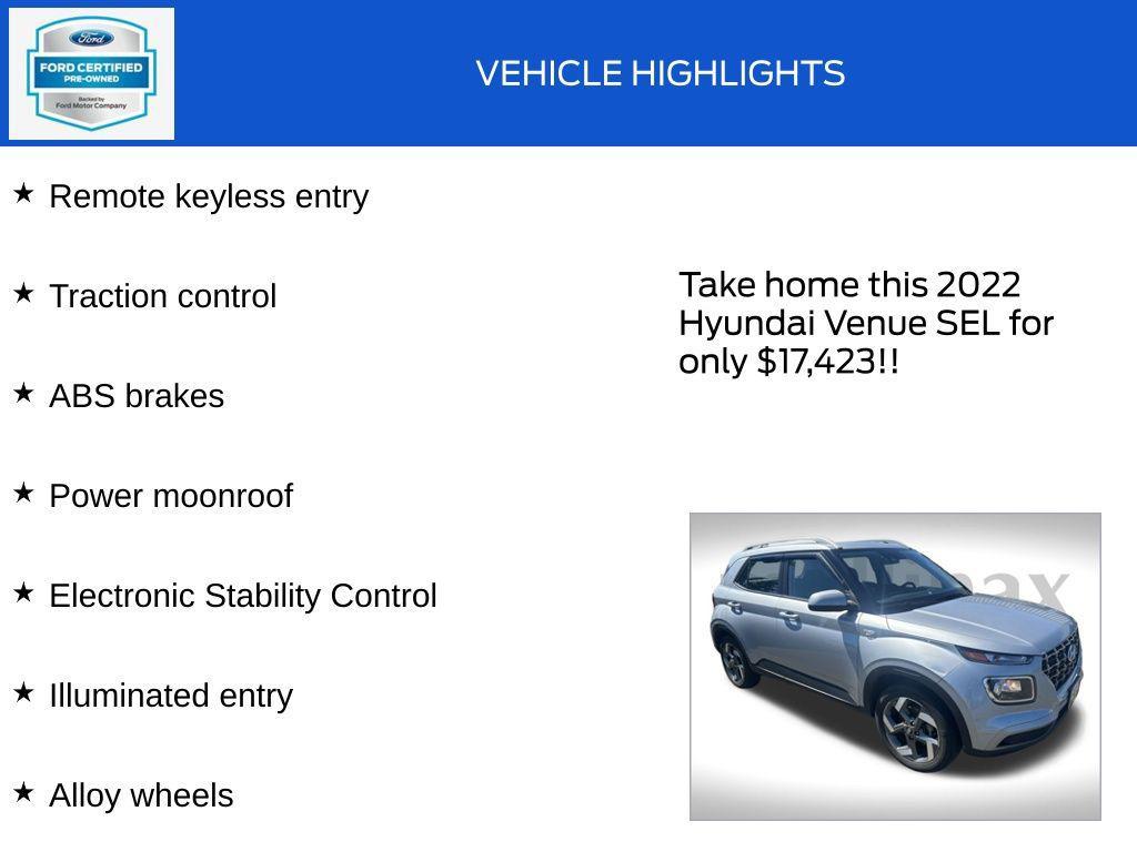 used 2022 Hyundai Venue car, priced at $17,423