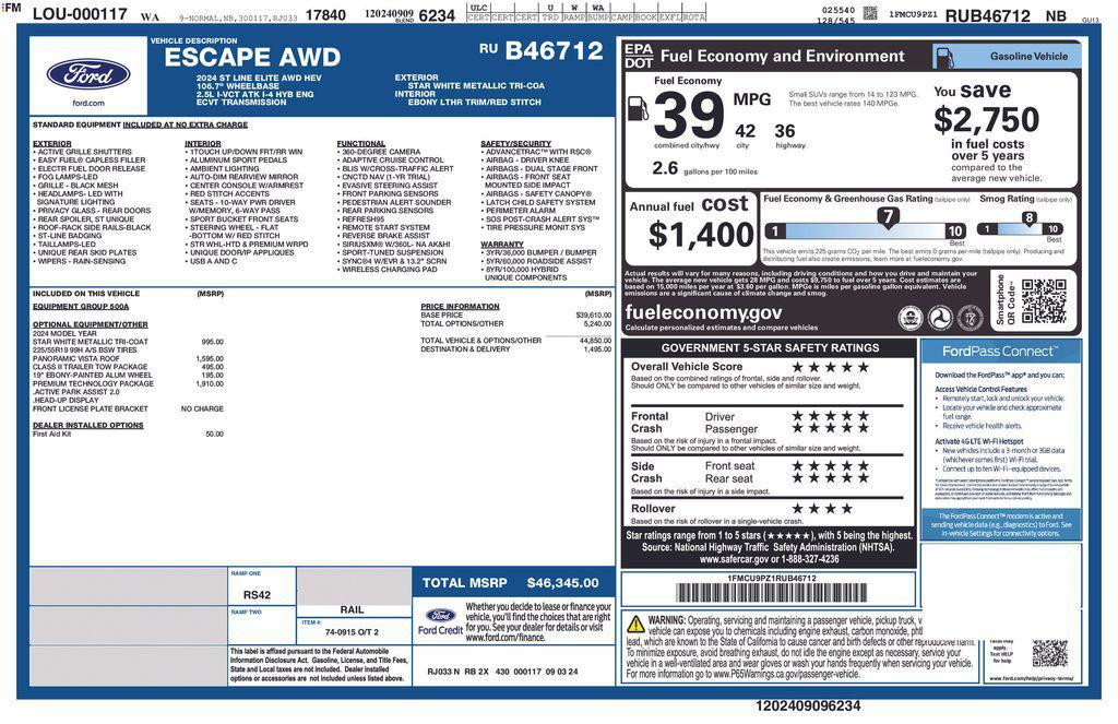 new 2024 Ford Escape car, priced at $38,845