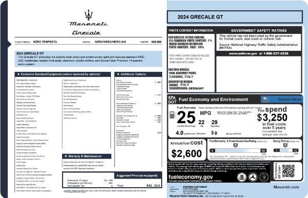 new 2024 Maserati Grecale car, priced at $81,010