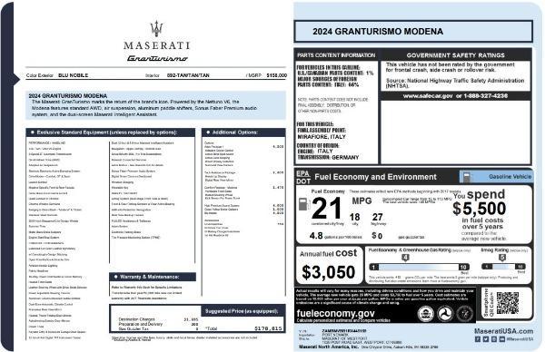 new 2024 Maserati GranTurismo car, priced at $178,815
