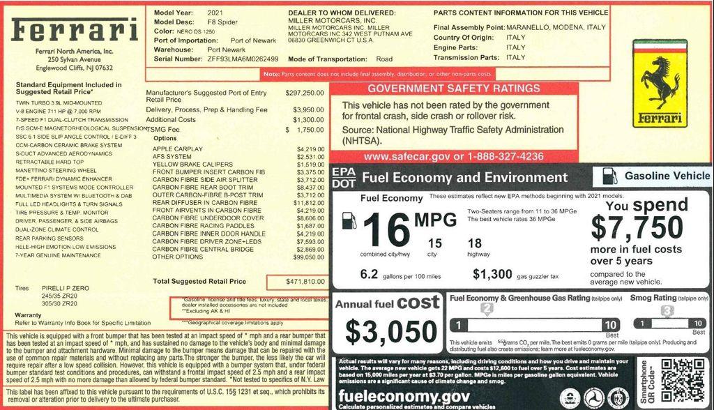 used 2021 Ferrari F8 Spider car, priced at $459,900