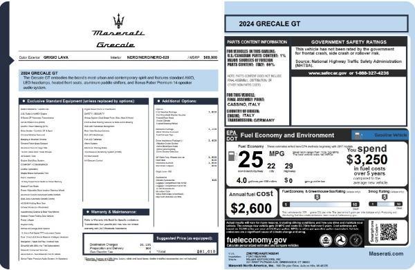 new 2024 Maserati Grecale car, priced at $81,010