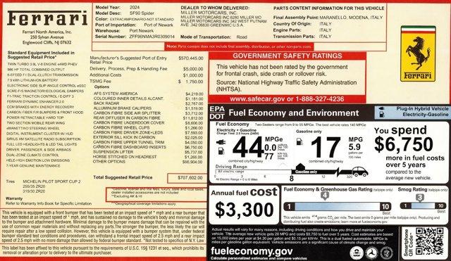 used 2024 Ferrari SF90 Spider car, priced at $619,900