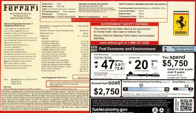 used 2023 Ferrari 296 GTB car, priced at $374,900