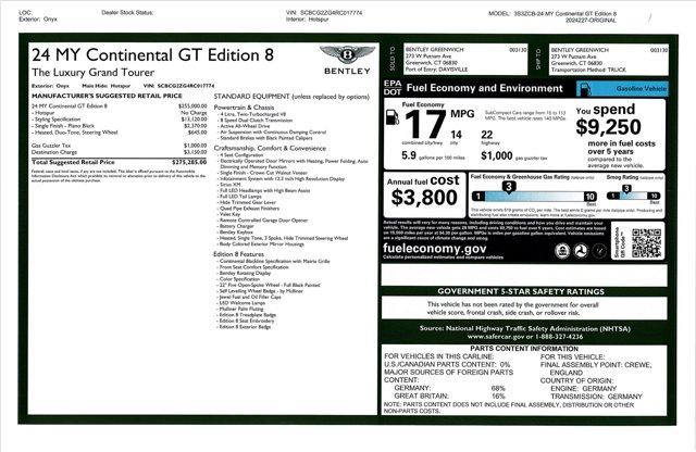 new 2024 Bentley Continental GT car, priced at $278,955