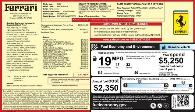 used 2022 Ferrari Roma car, priced at $199,900
