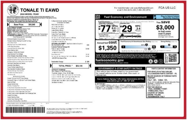 new 2024 Alfa Romeo Tonale car, priced at $52,135