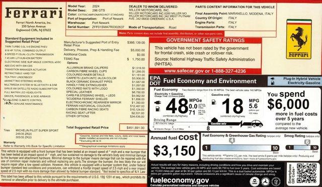 used 2024 Ferrari 296 GTS car, priced at $439,900