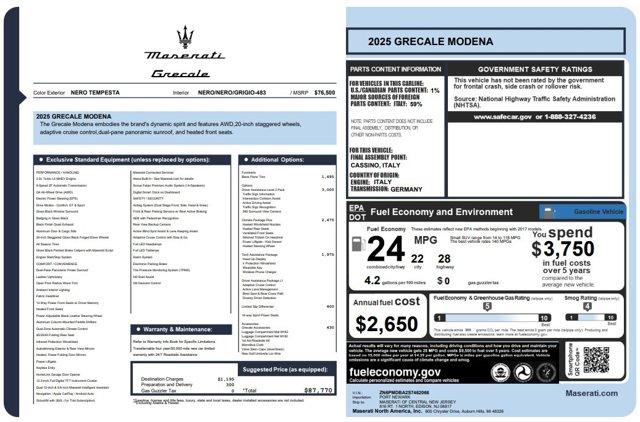 new 2025 Maserati Grecale car, priced at $87,770