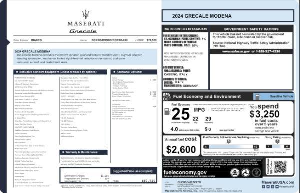 new 2024 Maserati Grecale car, priced at $87,750