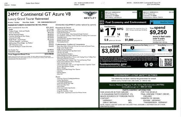 new 2024 Bentley Continental GT car, priced at $333,900