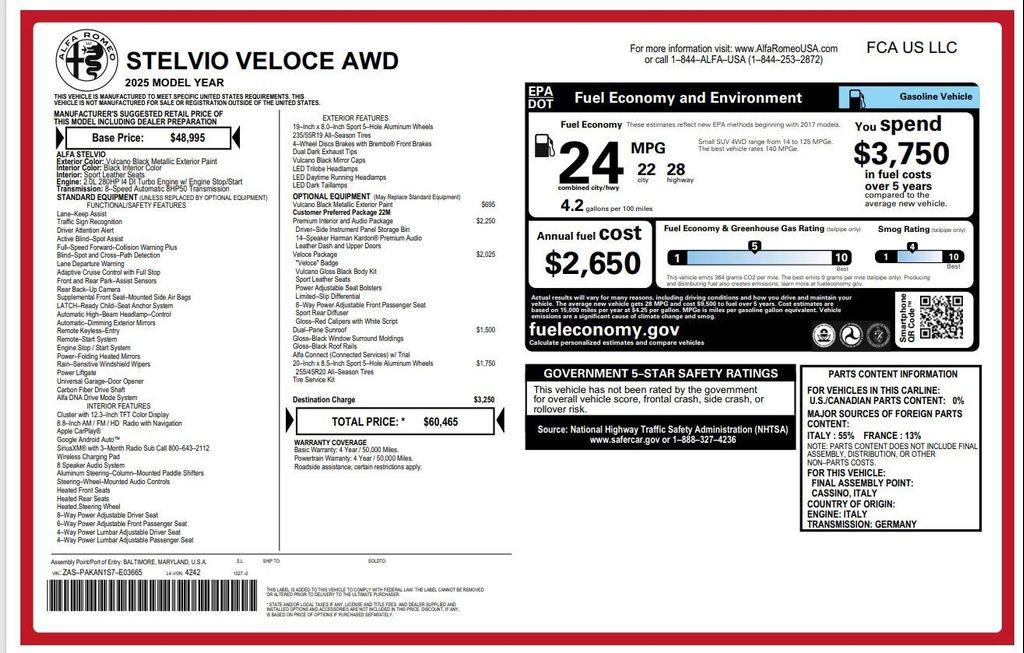 new 2025 Alfa Romeo Stelvio car, priced at $60,465