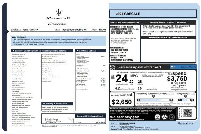 new 2025 Maserati Grecale car, priced at $96,905