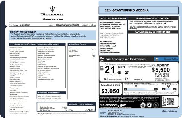 new 2024 Maserati GranTurismo car, priced at $171,595