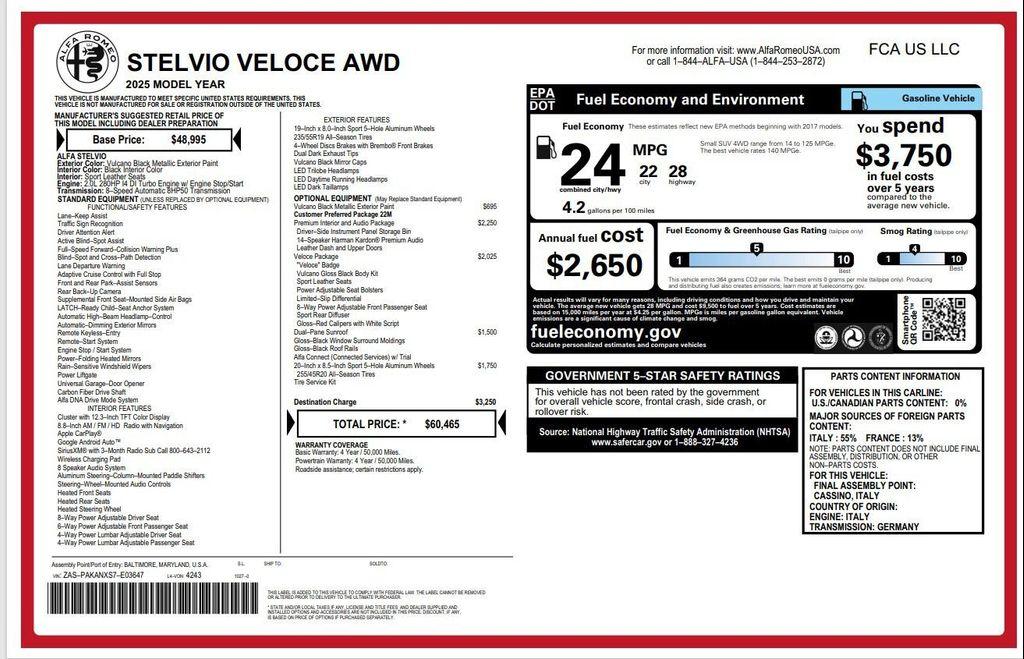new 2025 Alfa Romeo Stelvio car, priced at $60,465