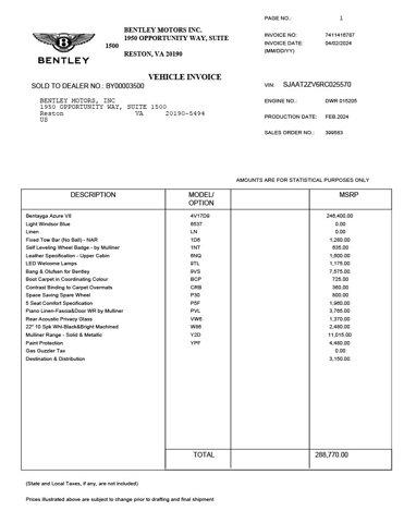 used 2024 Bentley Bentayga car, priced at $226,900