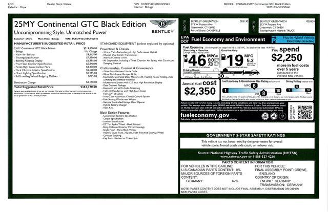 new 2025 Bentley Continental GT car, priced at $363,770