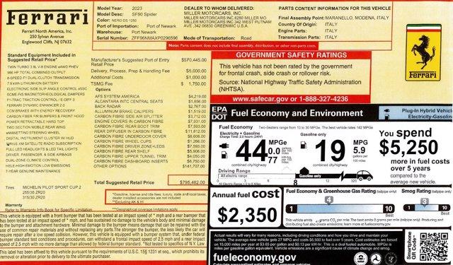 used 2023 Ferrari SF90 Spider car, priced at $609,900