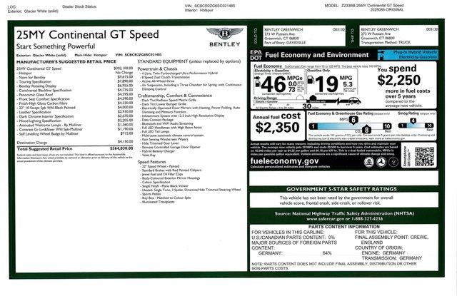 new 2025 Bentley Continental GT car, priced at $364,030