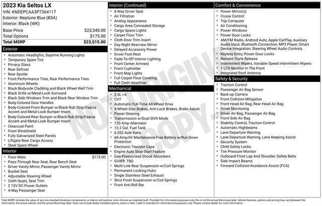 used 2023 Kia Seltos car, priced at $19,878