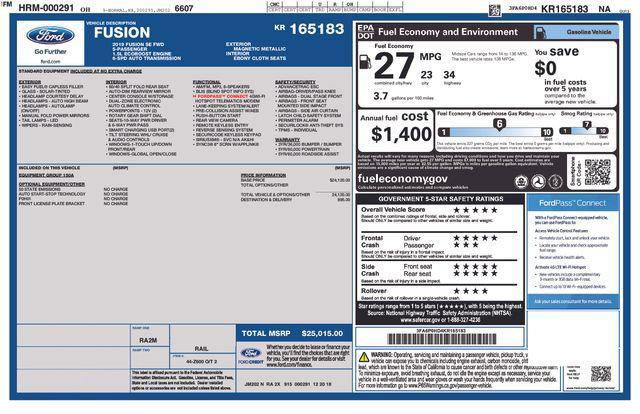 used 2019 Ford Fusion car, priced at $17,286