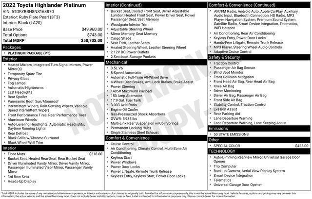 used 2022 Toyota Highlander car, priced at $39,898