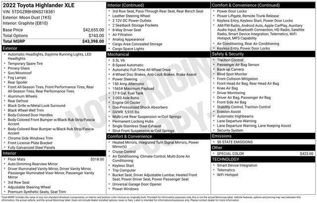 used 2022 Toyota Highlander car, priced at $35,455
