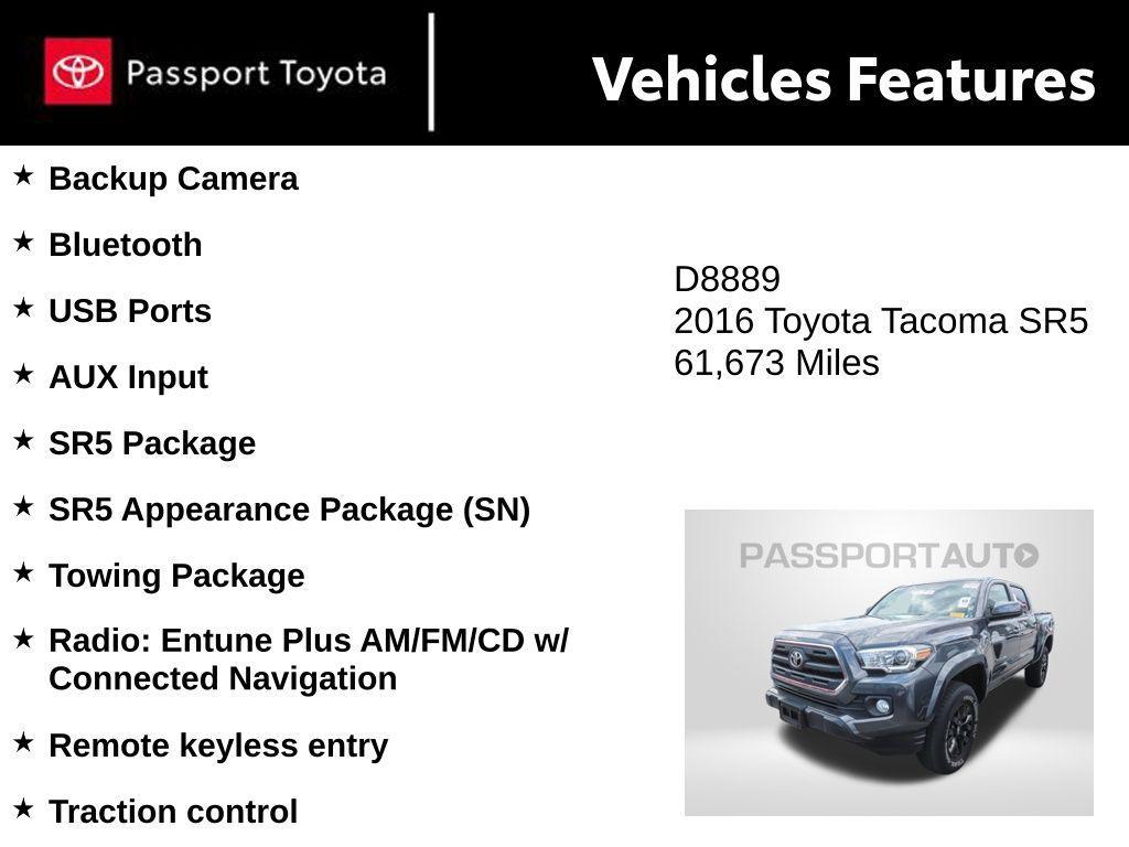 used 2016 Toyota Tacoma car, priced at $27,400