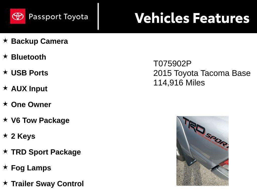 used 2015 Toyota Tacoma car, priced at $21,615