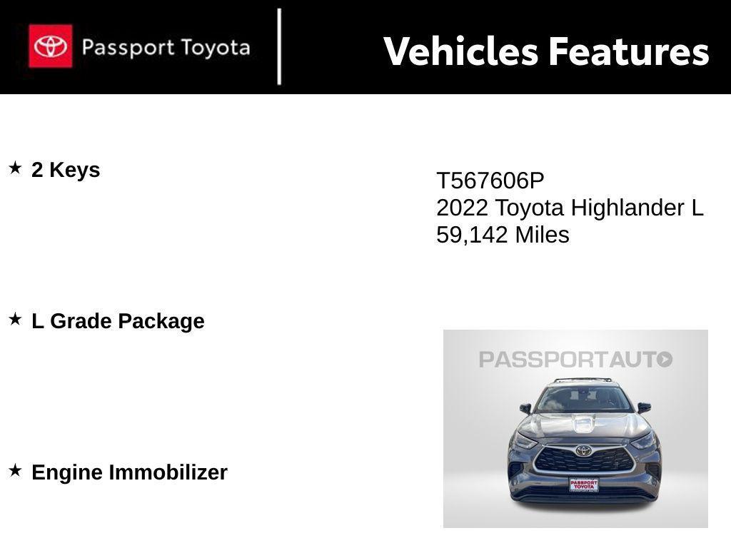 used 2022 Toyota Highlander car, priced at $27,232