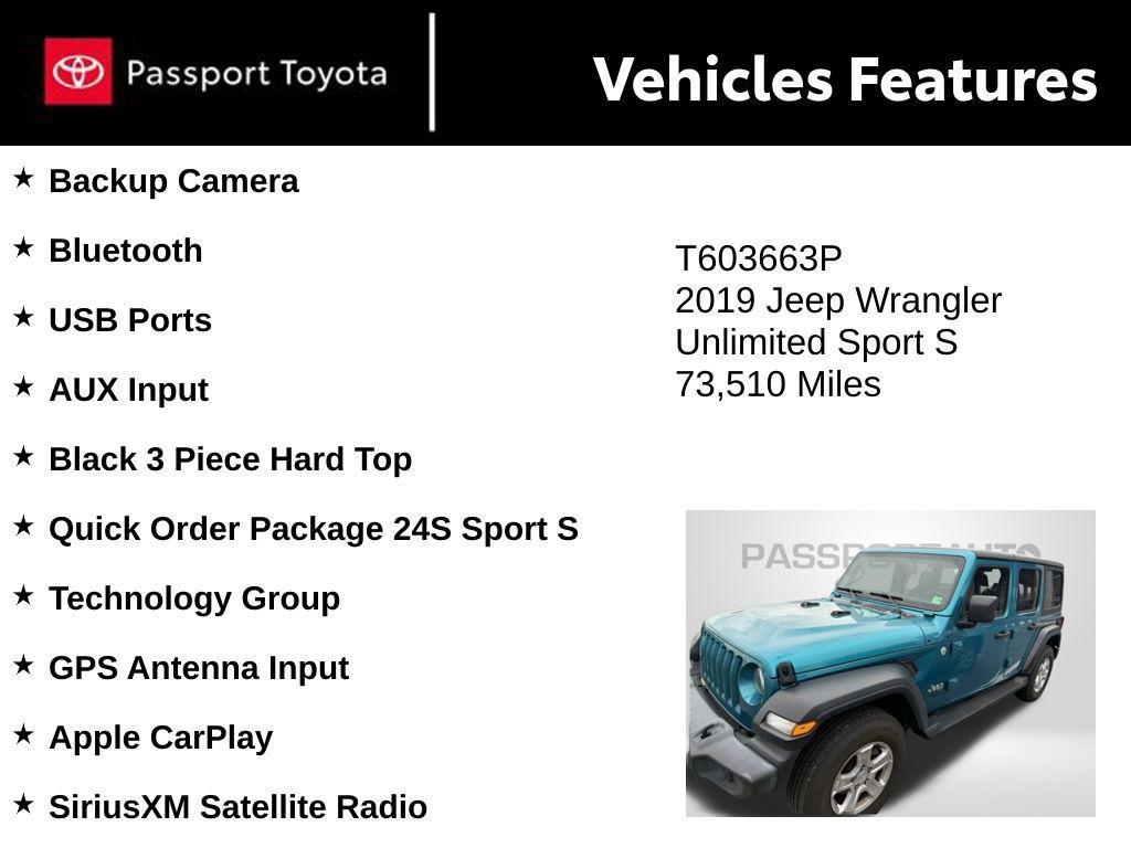 used 2019 Jeep Wrangler Unlimited car, priced at $23,450