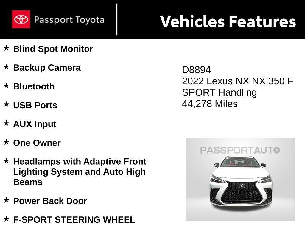used 2022 Lexus NX 350 car, priced at $37,462