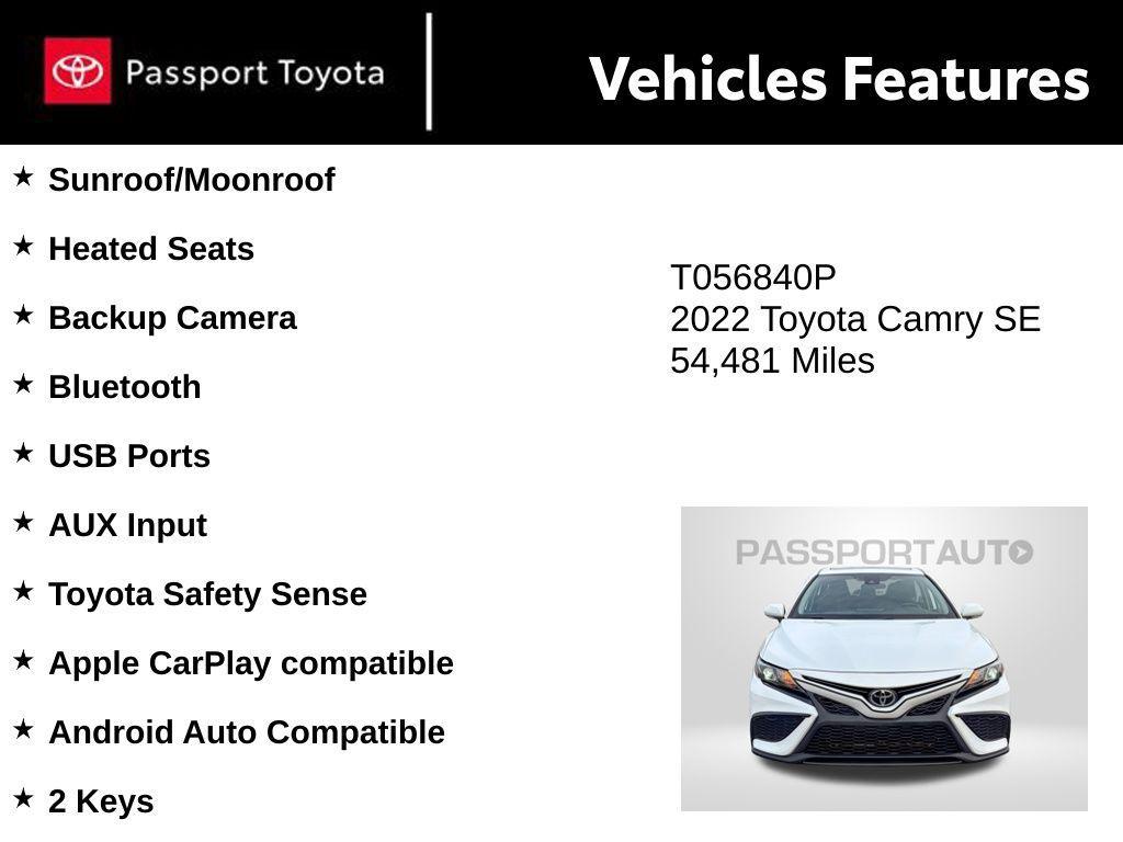 used 2022 Toyota Camry car, priced at $24,644
