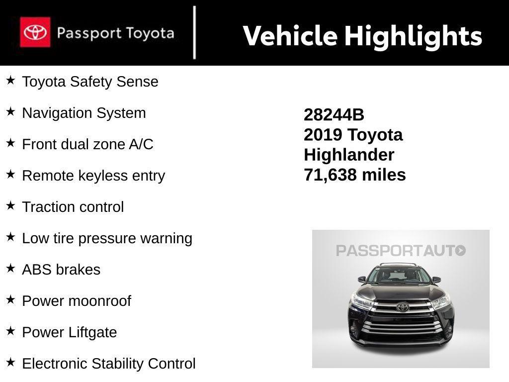 used 2019 Toyota Highlander car, priced at $27,169