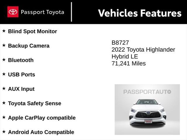 used 2022 Toyota Highlander Hybrid car, priced at $33,800