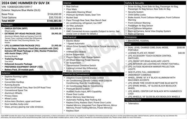 new 2024 GMC HUMMER EV SUV car, priced at $125,730