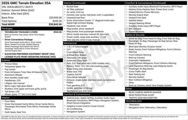 new 2026 GMC Terrain car, priced at $30,850