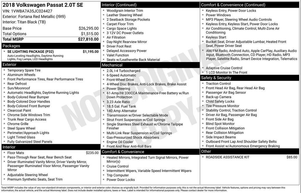 used 2018 Volkswagen Passat car, priced at $11,677