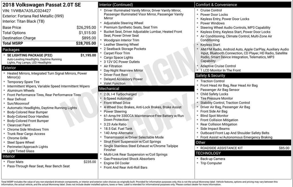 used 2018 Volkswagen Passat car, priced at $11,677