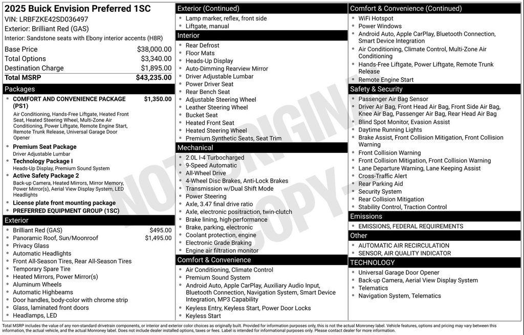 new 2025 Buick Envision car, priced at $37,050