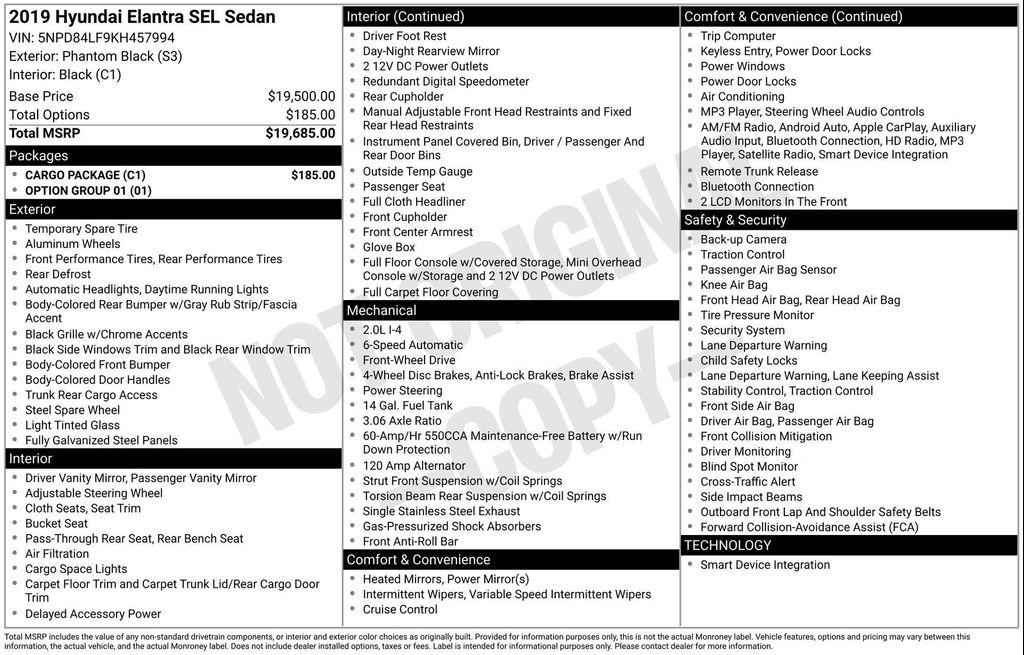 used 2019 Hyundai Elantra car, priced at $13,677