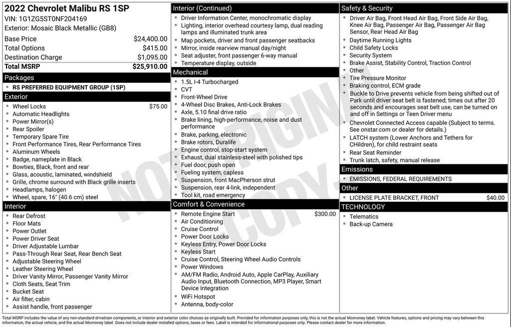 used 2022 Chevrolet Malibu car, priced at $18,777