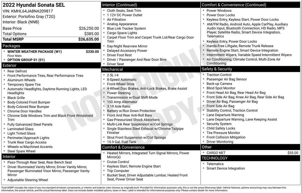 used 2022 Hyundai Sonata car, priced at $21,977